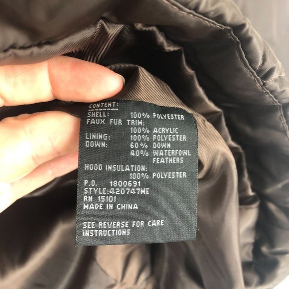 1 Madison Women's Size Small Brown Full Zip Down Puffer Jacket Faux Fur Hood - Picture 6 of 10